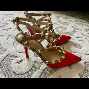 COPY - BCBGeneration Red and nude studded pumps